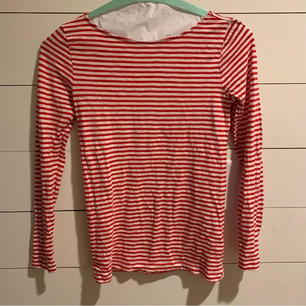 J. Crew Red and White Stripe Painter Tee Size S